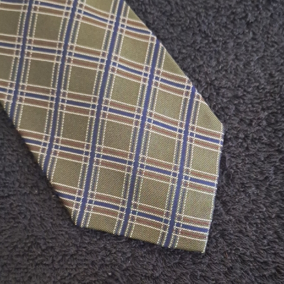 Polo By Ralph Lauren USA Olive Green Silk Plaid Tie - Picture 1 of 9